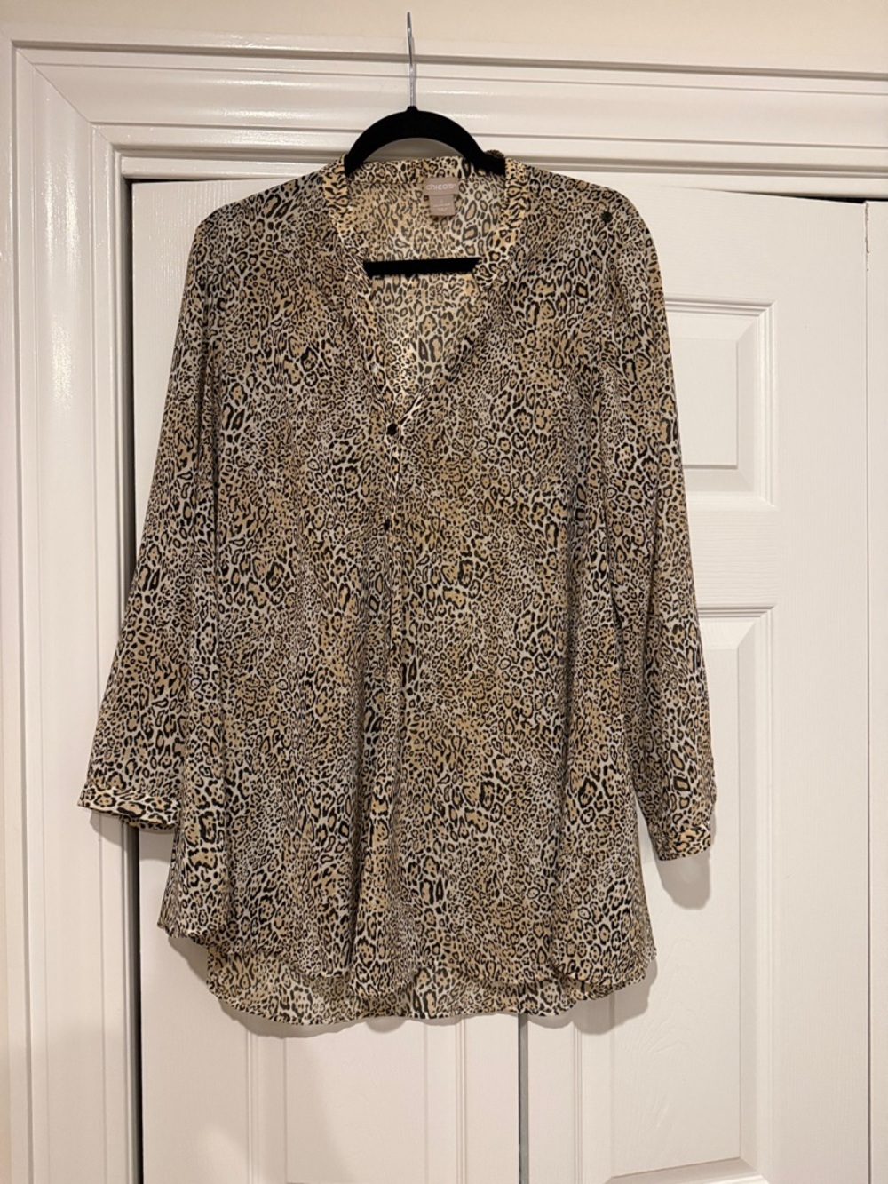 Chico's  Tan & Black Cheeta-Print Blouse